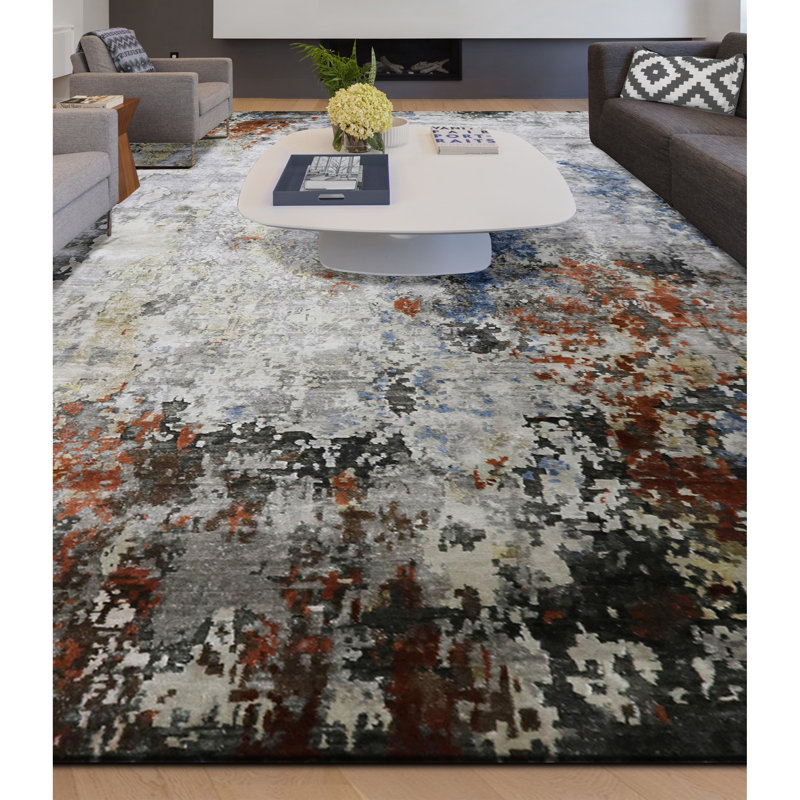 Tapis gris / brun noué à la main de haute qualité, Rectangle de 5 pi x 8 pi