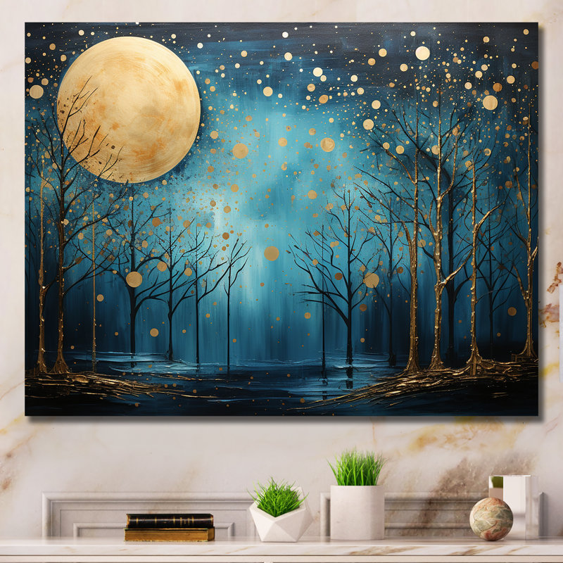 Azur, Ascension de la forêt au clair de lune, art mural grande lune, Toile tendue, H 16 po x l 32 po x P 1 po