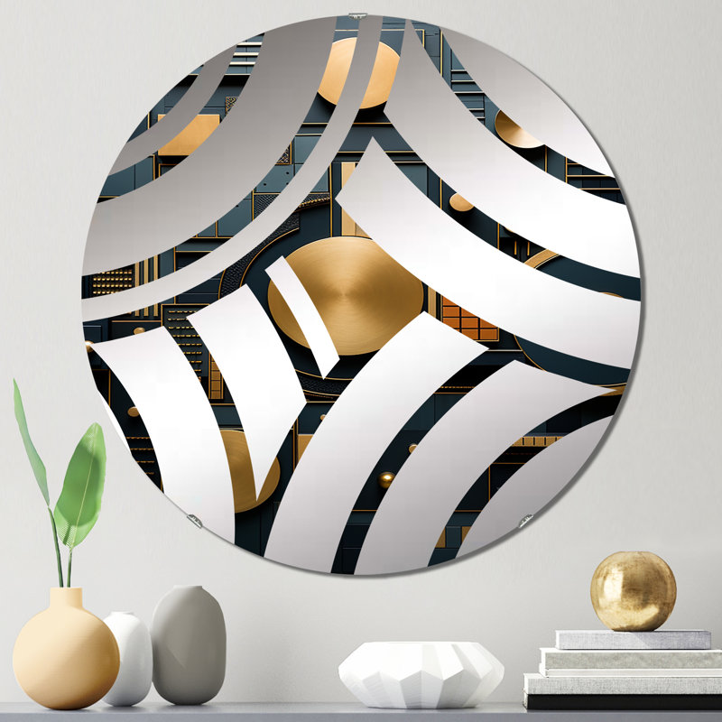 Arcane Visions en or et bleu sarcelle - Miroir décoratif à vague centrale, 31,4 po x 31,4 po