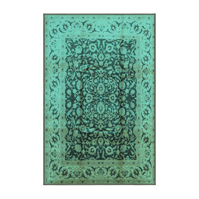 Tapis oriental en laine / polyester tissé à la machine en bleu