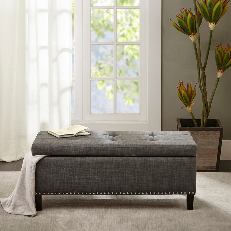 Banc de rangement capitonné à fermeture douce, Gris anthracite