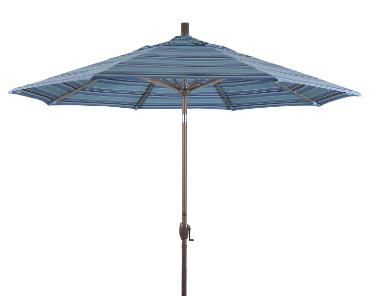 Parapluie De Marché 9', Sunbrella® Dolce à rayures oasis, Noir mat
