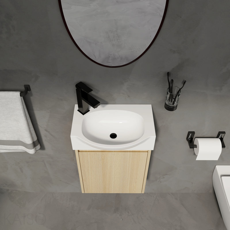 Ensemble de meuble-lavabo de salle de bain 16 po pour petit espace, petit meuble-lavabo moderne avec lavabo en céramique, ensemble d'armoire pour petit lavabo de salle de bain, chêne