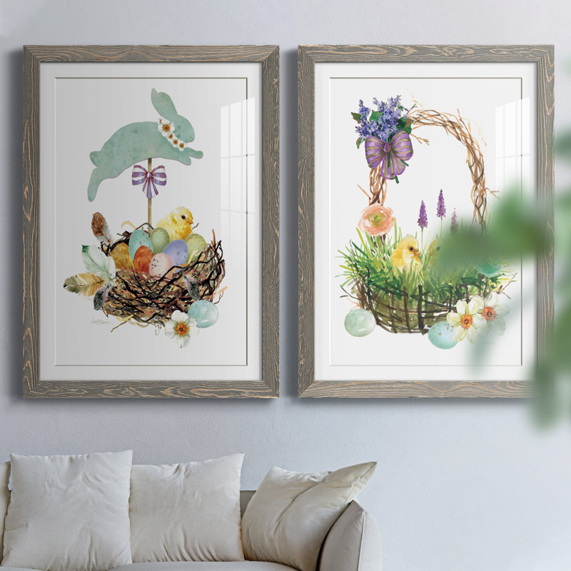 Bunny Hop - ensemble de 2 reproductions d'art, H 44 po x l 31 po x P 1 po, Cadre en papier gris