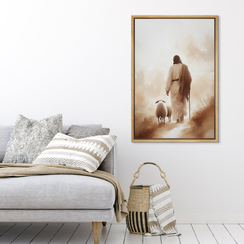 Impression sur toile «Jesus with Sheep», confession religieuse, Naturel, H 36 po x l 24 po