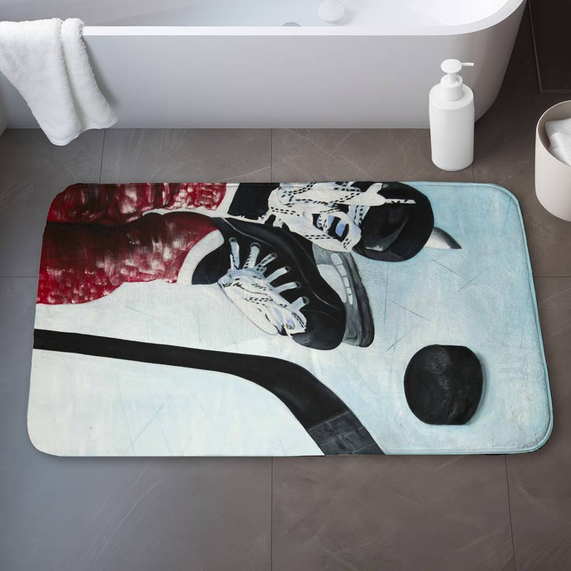 Young hockey player Bath Mat with Non-Slip Backing - Quick Dry Memory Foam Bathroom Rug - Absorbent - Modern Plush Spa-Style - Machine Washable