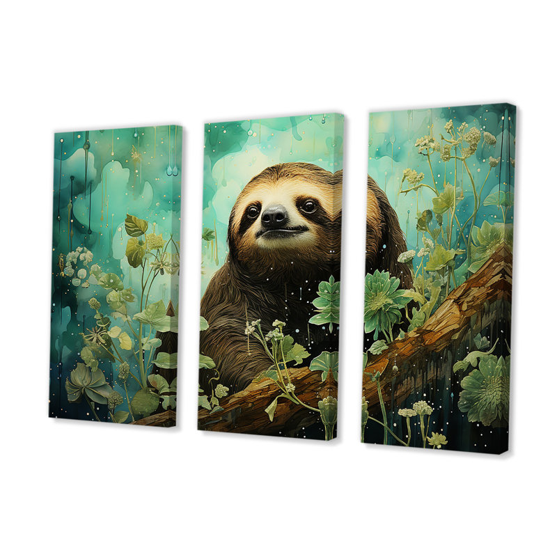 Sloth Jade Journey - Ensemble de décoration murale paresseux, H 40 po x l 60 po