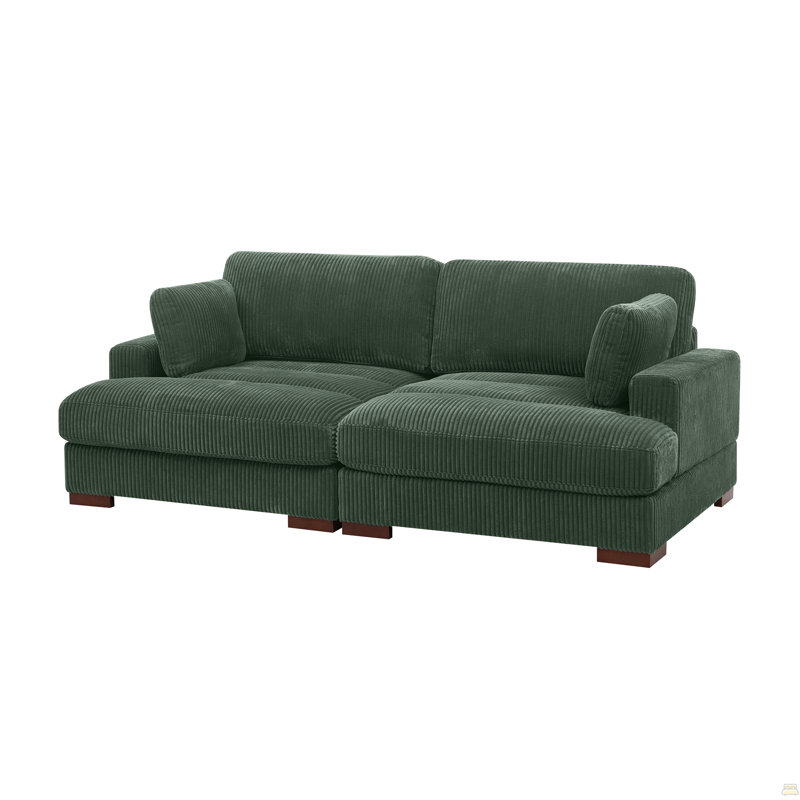 Causeuse à large assise, Velours côtelé vert foncé