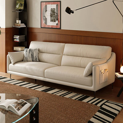 White Genuine Leather Standard Sofa cushion Loveseat