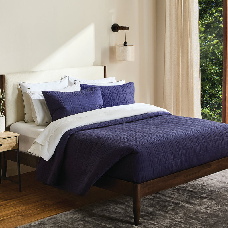 Lacoste Logo 100% Cotton Quilt Set, Queen Quilt + 2 Standard Shams, Navy