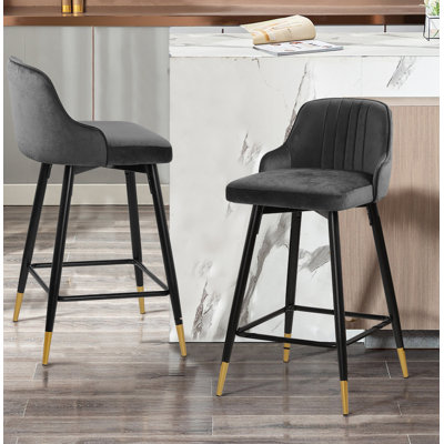 Swivel Velvet Upholstered Counter & Bar Stool With Solid Metal Frame