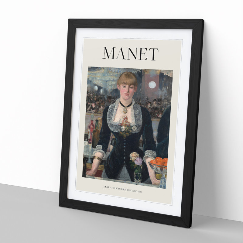 A Bar at the Folies Bergere by Edouard Manet - Picture Frame Painting, 65cm H x 48cm W x 2cm D, Black Framed