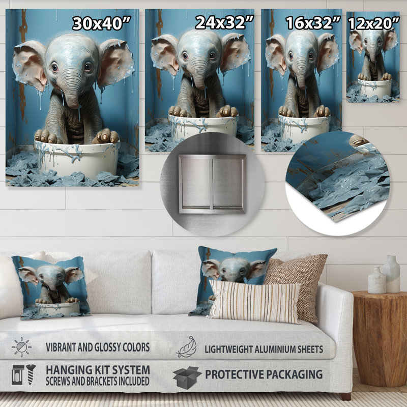 Éléphants «Splash In Bathroom», art mural en métal, H 32 po x l 16 po x P 1 po