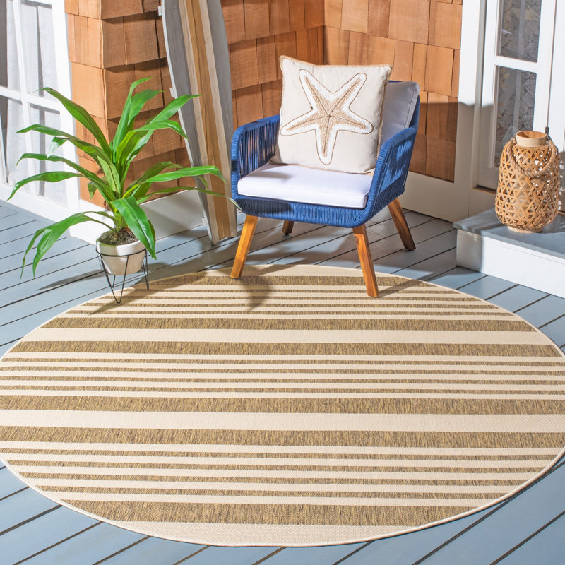 Herefordshire Performance Striped Indoor/Outdoor Area Rug, Round 5'3"