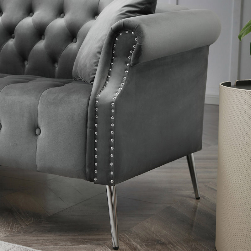 Ensemble de canapé classique en velours Chesterfield, Velours gris