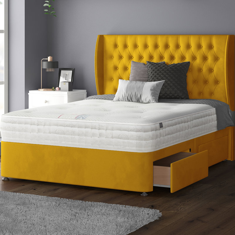 Mandalay Divan Bed Base, Turmeric, 2 Foot-End Drawers, Double