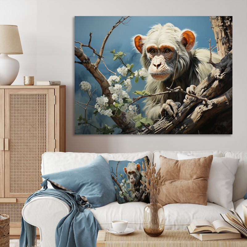 «Gray Brown Monkey Mischievous Monkey Pastoral», reproduction sur toile, 12" H x 20" W, Toile tendue