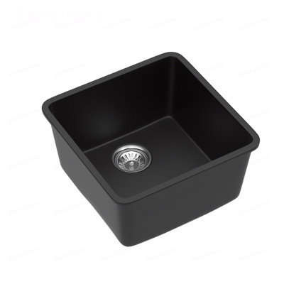Évier de bar en quartz - Évier de bar encastrable en composite de granit noir 17,3 po x 17,3 po x 8,3 po