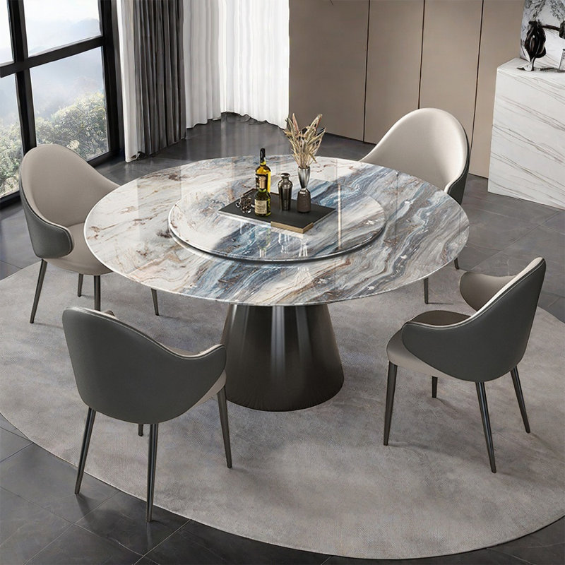 Luxury Modern Microlite Round Dining Table Set, 29.52"H x 47.24"L x 47.24"W, 7 Pieces: Table, 6 Chairs