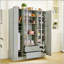 Grand garde-manger moderne avec 6 portes, tablettes réglables, plateaux coulissants et support à vin pour un rangement et une organisation efficaces-131657407