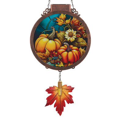 Ornement suspendu en verre solaire, 21,5 cm, DEL étanche, décoration extérieure - Citrouille