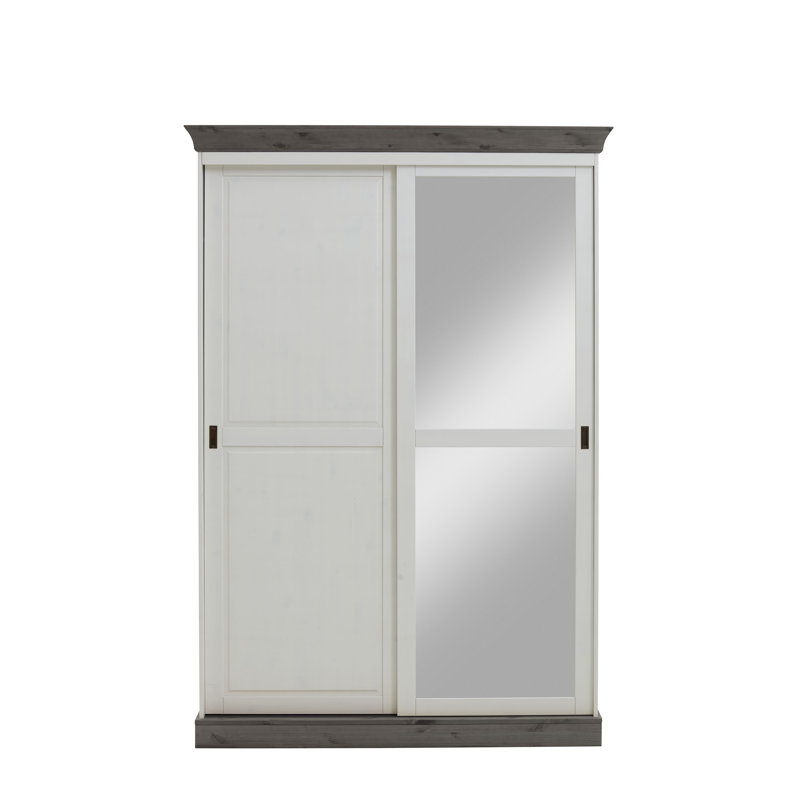 Falkville 2 Door Solid Wood Wardrobe, White/Grey