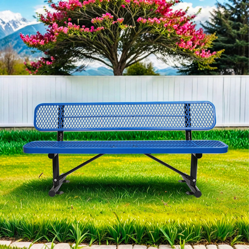 Banc d'extérieur en acier avec dossier, Bleu