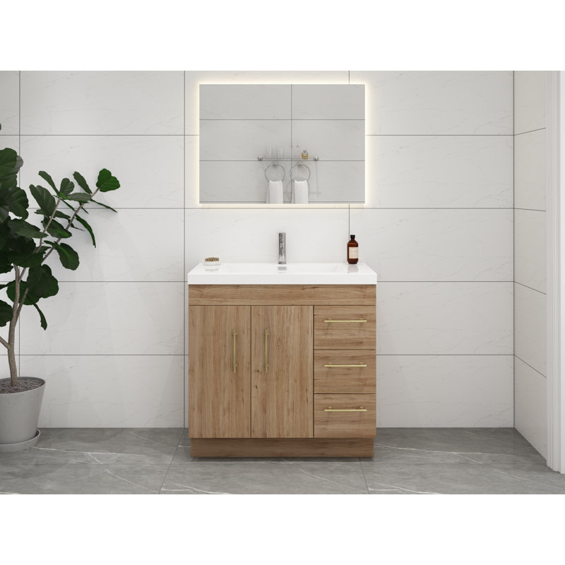 Meuble-lavabo simple 36 po Carliss, Naturel / chêne, Or