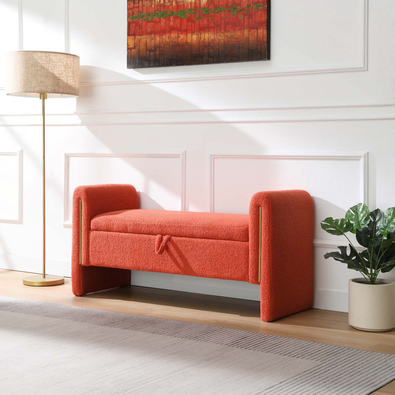 Banc de rangement avec accoudoirs pour le salon et la chambre à coucher Modern, Orange, Orange