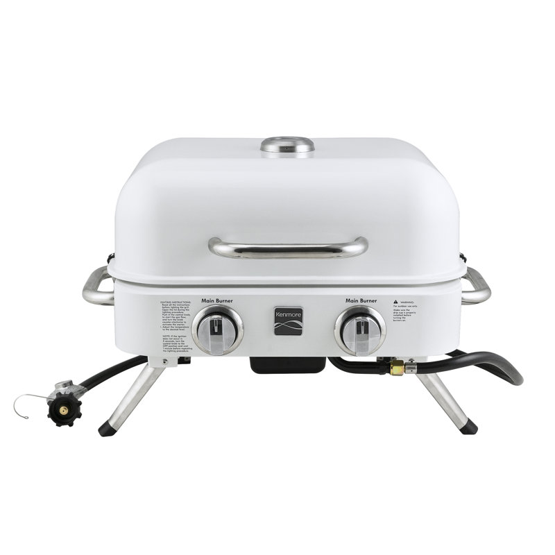 Barbecue au gaz de table rétro à 2 brûleurs Kenmore, Blanc perle