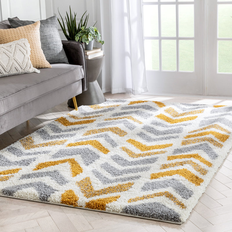 Arden Power Loom Yellow/Grey Rug, Rectangle 120 x 160cm