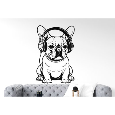 French Bulldog With Headphone Dog Wall Decal Dog Decor Dog Music Dog Wall Art Decal Dog Lover Animals Dog Wall Bathroom Stickers Vinyl 005DE