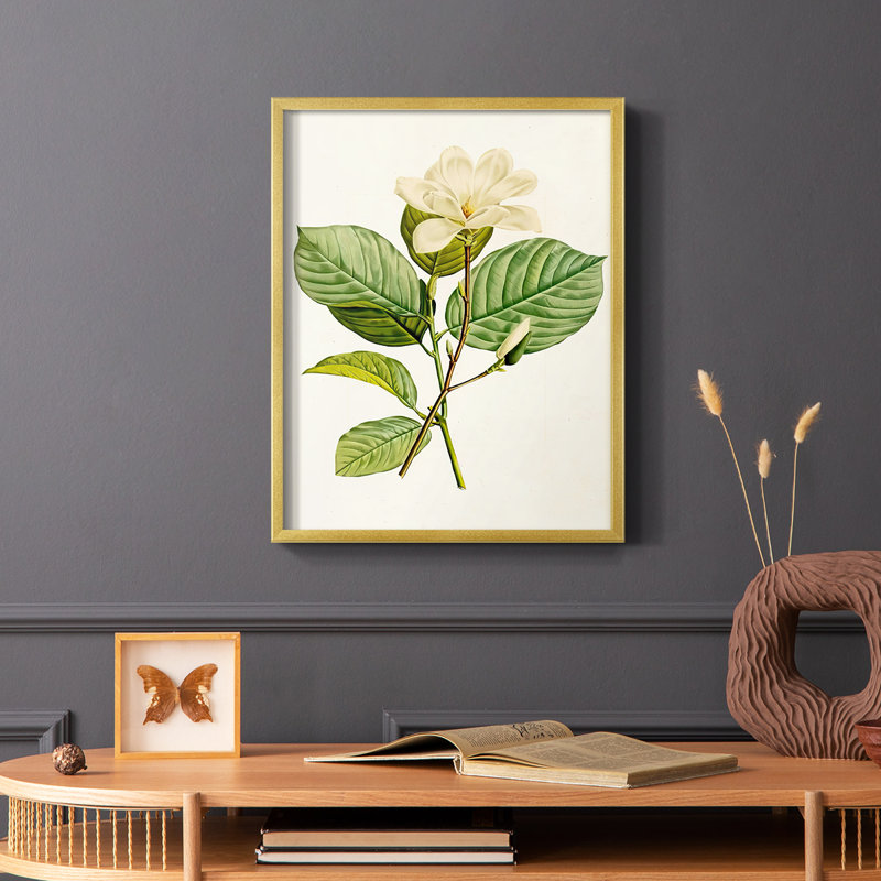 «Magnolia Flowers I», reproduction encadrée - bois massif, Or, H 20 po x l 16 po