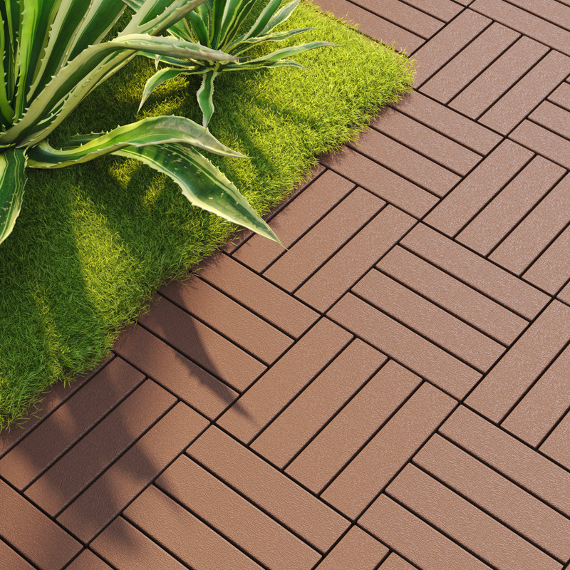 Carreaux de terrasse en plastique 12 po x 12 po - Boîte de 44 carreaux imperméables pour l'extérieur, plancher pour patio, balcon et cour arrière, installation facile à faire soi-même