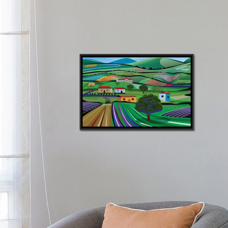 « santa barbara fermes », impression sur toile, H 18 po x l 26 po x P 1,5 po, Toile avec cadre noir, Pas de tapis