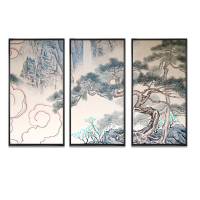 " Chinese Blue Tree Art " 3 - Pieces Painting Print