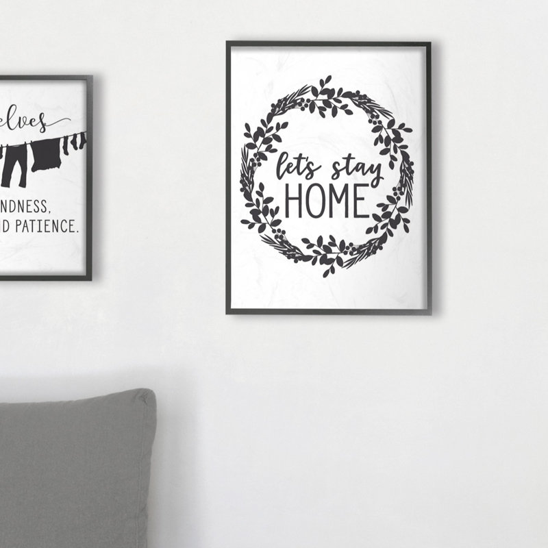 «Let's Stay Home» par Lettred and Lined - impression d'art textuel, H 14 po x l 11 po x P 1,5 po, Giclée encadrée noir minuit