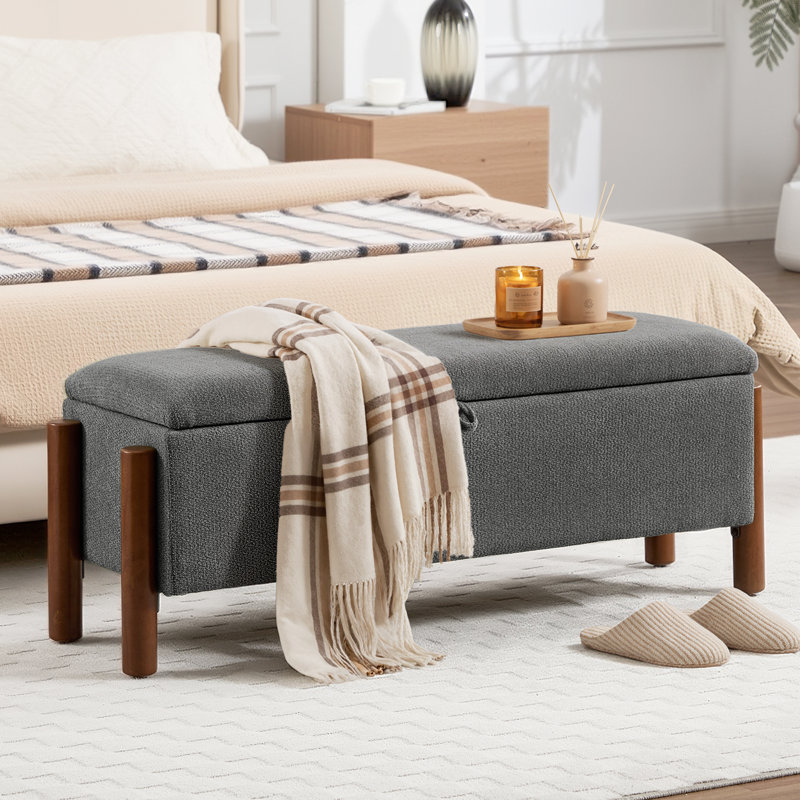 47'' Modern Storage Ottoman Benches with Walnut Wood Legs, Dark Gray