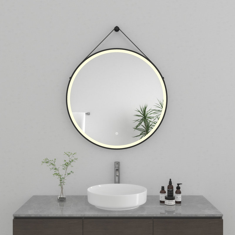 Kingston Brass Aurora 30-Inch Round LED Bathroom Mirror, Front Light, Anti-Fog, Dimmable Touch Sensor Lighted Mirror