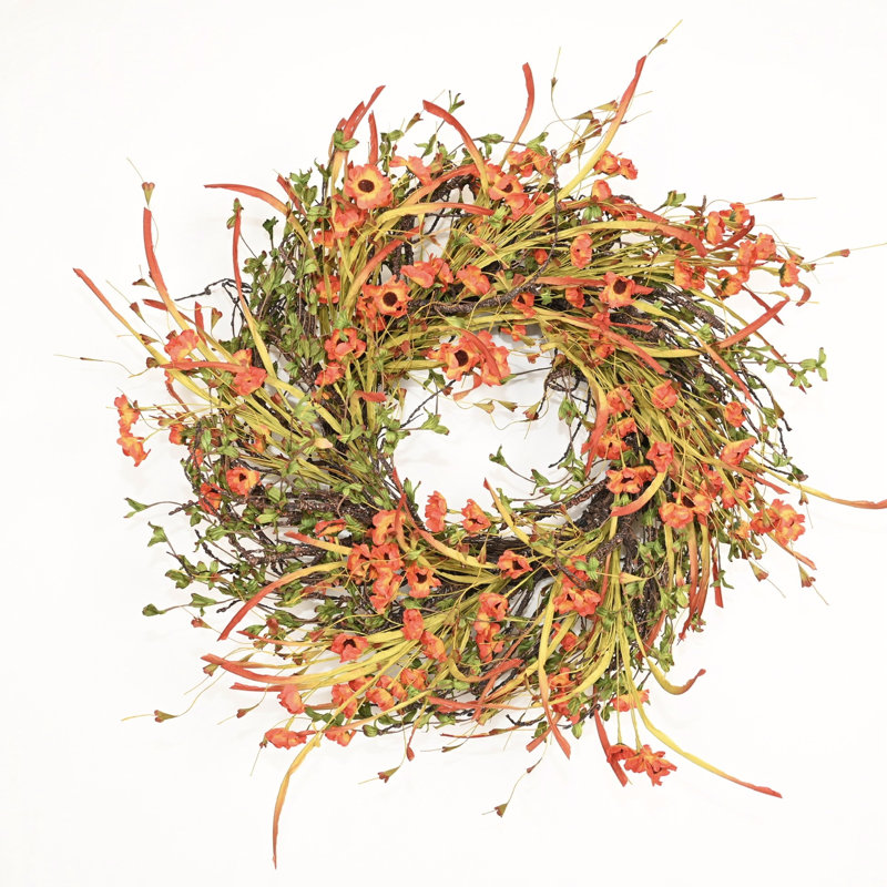 Couronne florale artificielle de 24 po à motif de feuilles de marguerite pour la porte de l'Action de grâce
