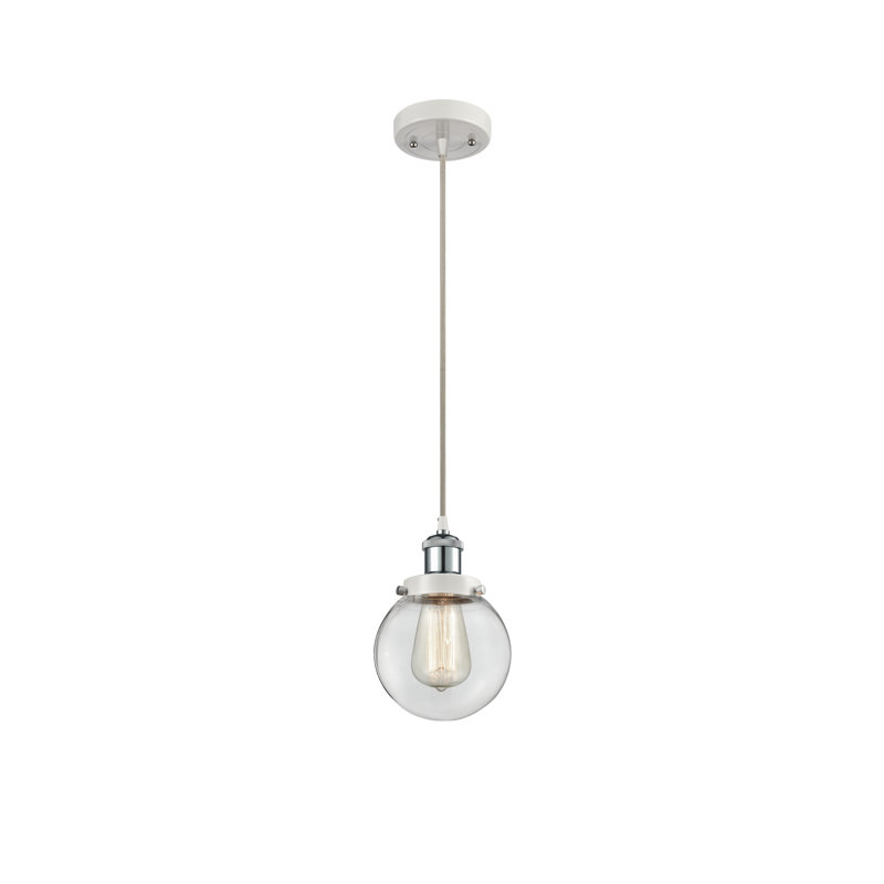 Luminaire suspendu simple à 1 lumière Frederick, Blanc / chrome poli
