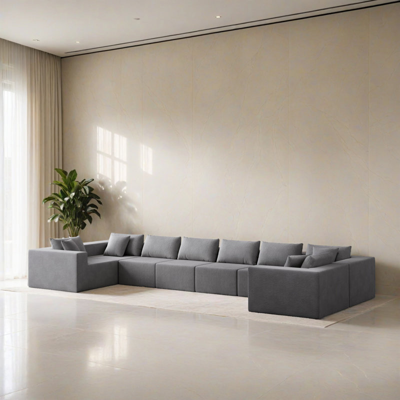Canapé-lit modulaire 8 pièces pour salon, Velours côtelé gris