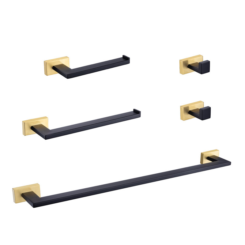 Ryeli 5 - Piece Bathroom Hardware Set, Black/Gold