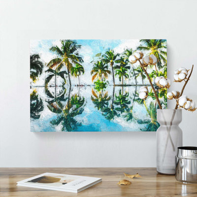 Palm Tree Reflections In Mauritius - Wrapped Canvas