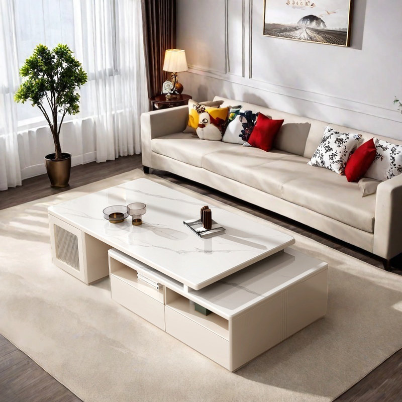 Table basse moderne avec casiers spacieux, Crème, crème