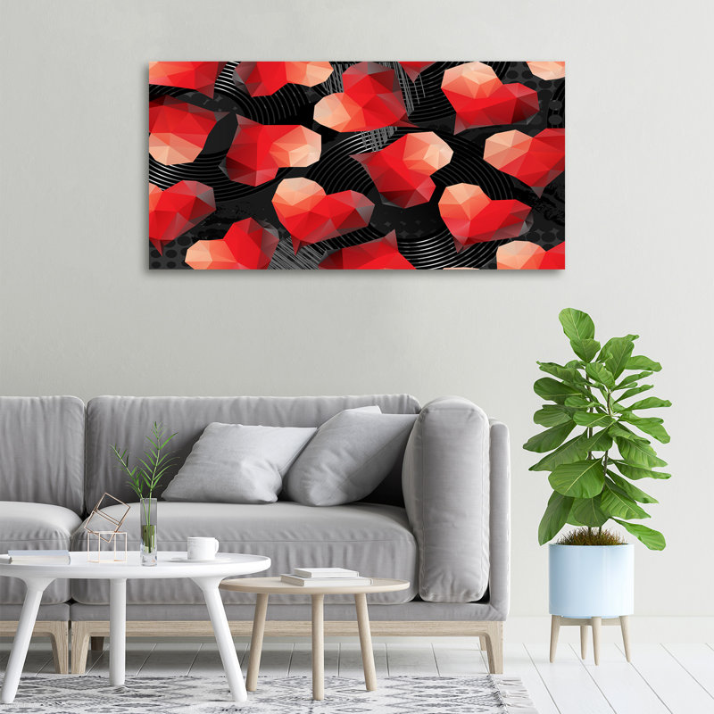 Geometric Hearts - Print, Canvas, 50cm H x 100cm W x 2cm D