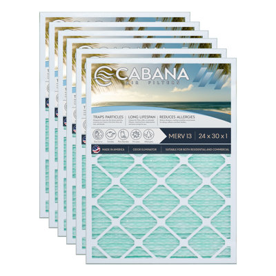 Cabana Air Filters 6 Pack HVBAC Furnace Air Filters, MERV 13, 24 x 30 x 1, White
