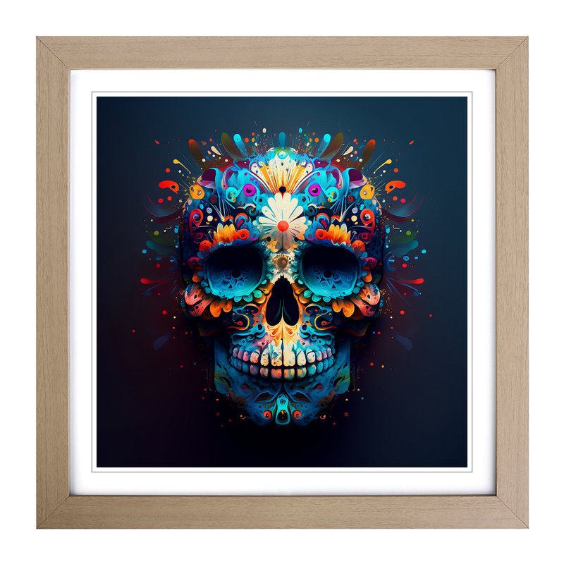 Sugar Skull Expressionism - Framed Print, Oak