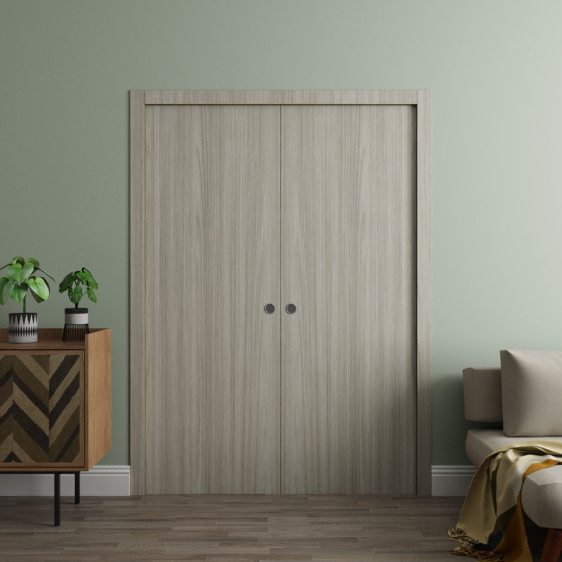 Sliding French Double Pocket Doors - ESSENTIAL 8001 Ash - Kit Rail Hardware - Solid Wood Interior Bedroom Modern Doors