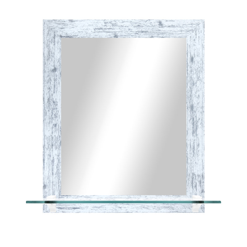 Kridia Flat Wall Mirror, Vertical, White Weathered/White, 25.5" H x 21.5" W